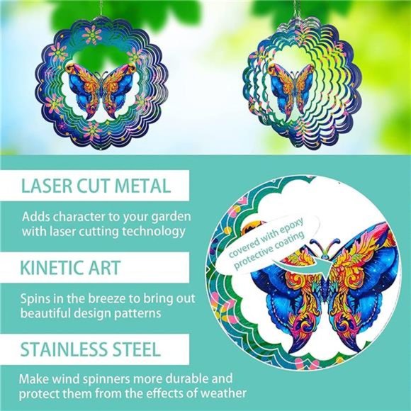 Butterfly Metal Wind Spinners - Butterfly Gifts for Women Mom Grandma Wife - Picture 2 of 6